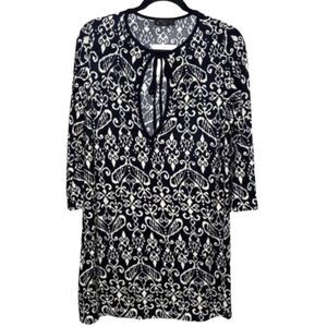 Athena Black Damask Tunic Scroll Cover Up Size Med